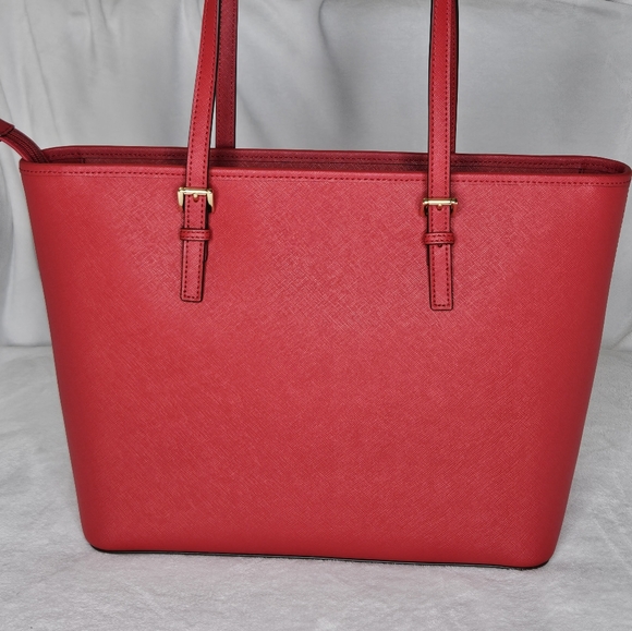 Michael Kors RED Leather Tote Bag Purse - Picture 6 of 11